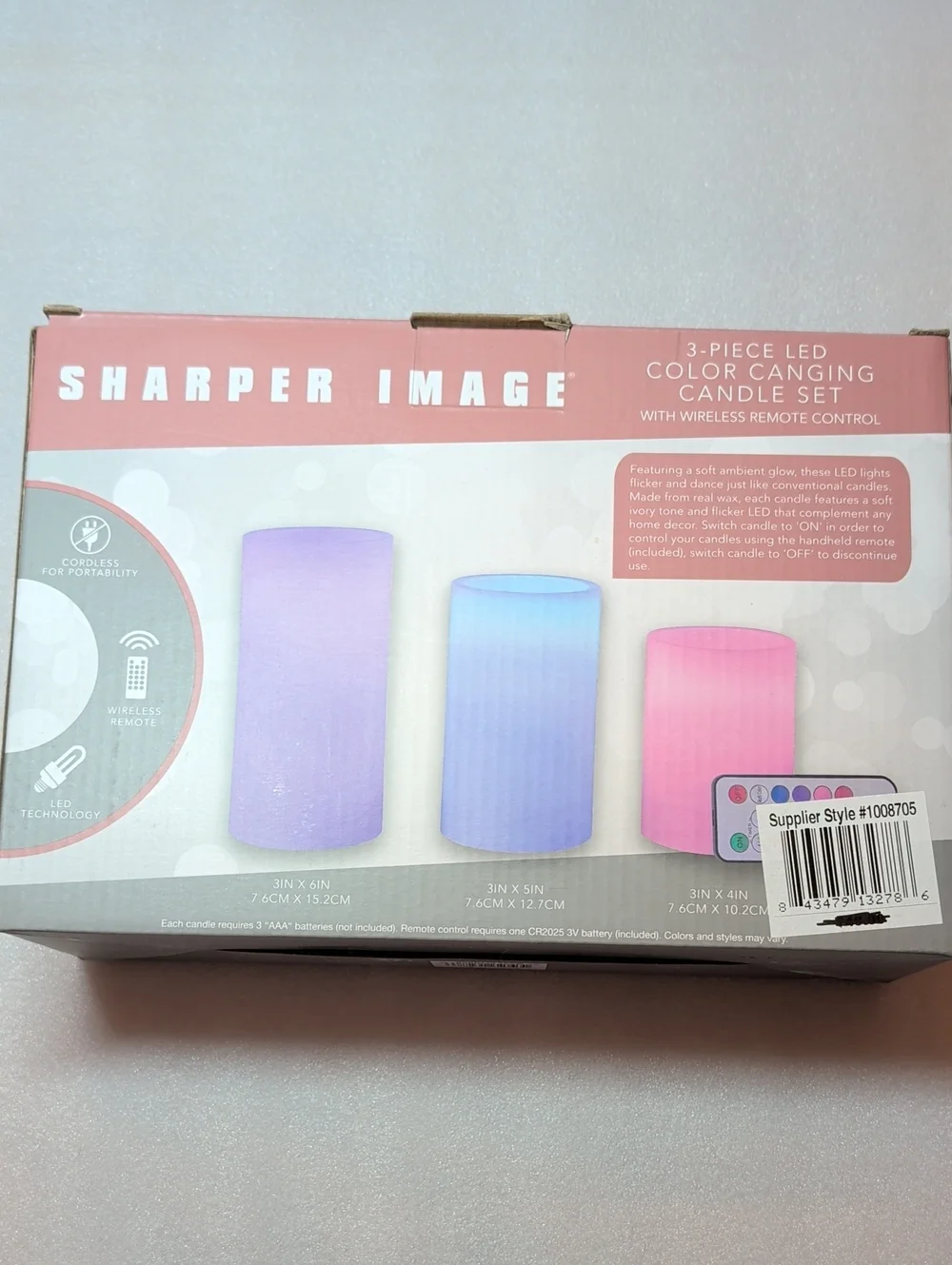 NIB - 3pc LED Color Changing Candle Set By sharper Image